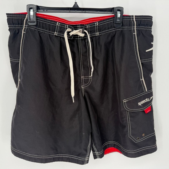 Speedo Swim Trunks Mens 40 Black Swimsuit Shorts Board Beach Elastic Waist - Picture 1 of 5